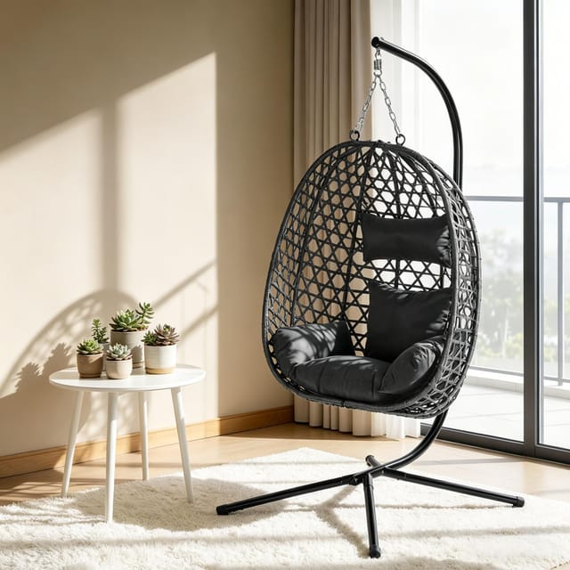 Hängesessel Mit Gestell, Höhenverstellbar, Pe-rattan, Anthrazit, 105 X 105 X 195 Cm