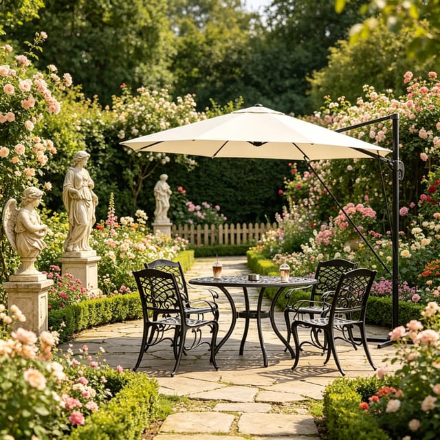 Runder Ampelschirm Ø 3 M Für Balkon Und Garten, Metall Und Polyester, Beige, Mit Kreuzfuß, Redom