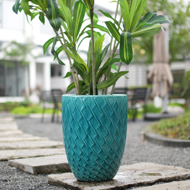 Großer Handgefertigter Keramik-blumentopf, Ø 42 X H 54 Cm, Glänzend Cyanblau, Redom