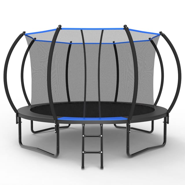 Rundes Gartentrampolin 366 Cm Mit Sicherheitsnetz Und Leiter, Stahl, Schwarz-blau
