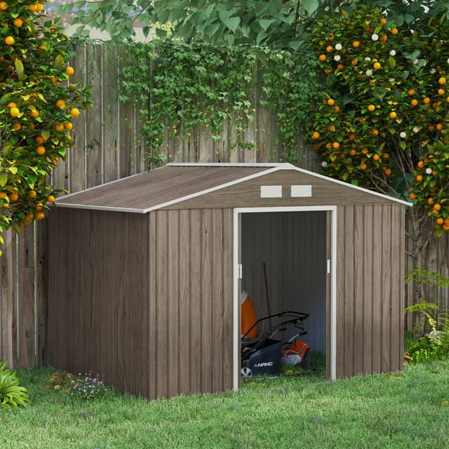 Gartenhaus 4,9 M² Aus Verzinktem Stahl, Pultdach, Schiebetüren, Hellbraun