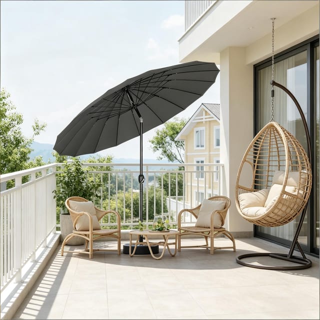 Neigbarer Gartenschirm Ø 257 Cm, Dunkelgrau, Polyester, Aluminium- Und Metallmast