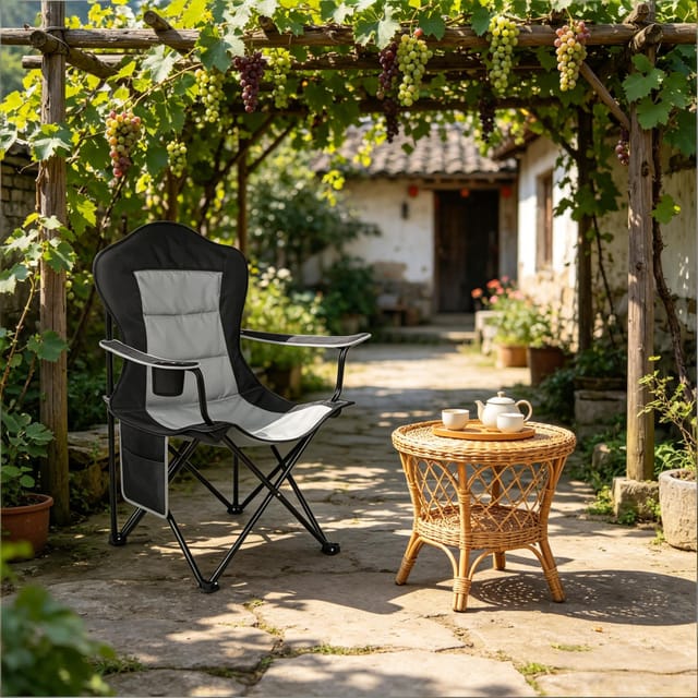 Klappbarer Campingstuhl Mit Getränkehalter, Strandstuhl, Dunkelgrau