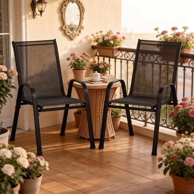 Stapelbare Gartenstühle Mit Hoher Rückenlehne, 2er-set, Metall Und Polyester, Dunkelgrau