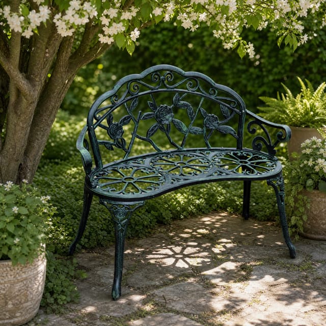 2-sitzer-gartenbank Aus Metall, Antikgrün, 100 X 54 X 78 Cm