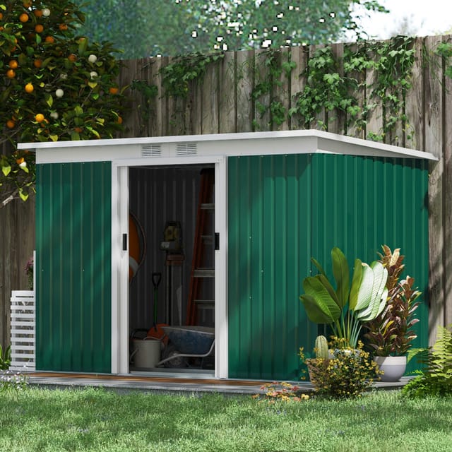 Gartenhaus Aus Stahl Mit Schiebetür Und Lüftungsgittern, 280 X 130 X 172 Cm