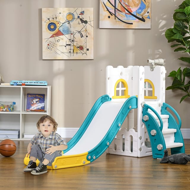 Kinderrutsche 4 In 1 Mit Basketballkorb, Teleskop Und Klettergerüst, Gelb