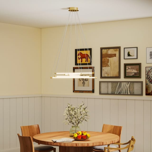Redom Led-pendelleuchte 50 W Mit 5 Verstellbaren Röhren, Ø 82 X 124 Cm, Metall, Gold Und Weiß