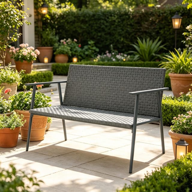 2-sitzer-gartenbank Aus Polyrattan Und Verzinktem Stahl, Grau, 110 X 58 X 78 Cm