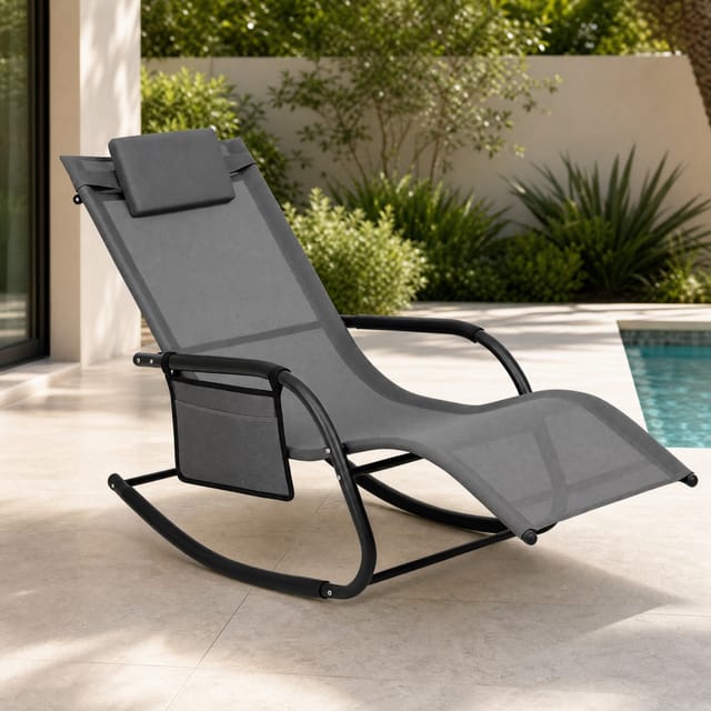 Schaukel-gartenliege Mit Seitentasche, Metall, Grauer Polyester, 152 Cm