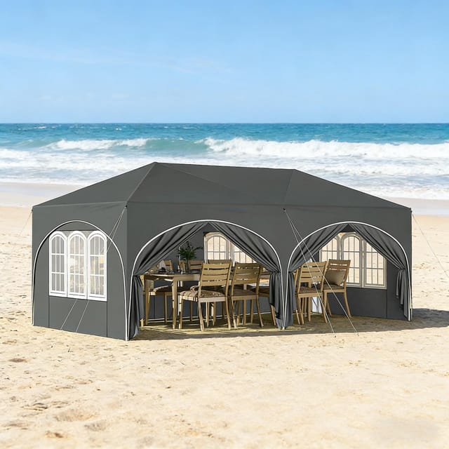 Redom Faltpavillon 3 X 6 M Mit 6 Seitenwänden, Wasserdicht, Uv-schutz, Grau
