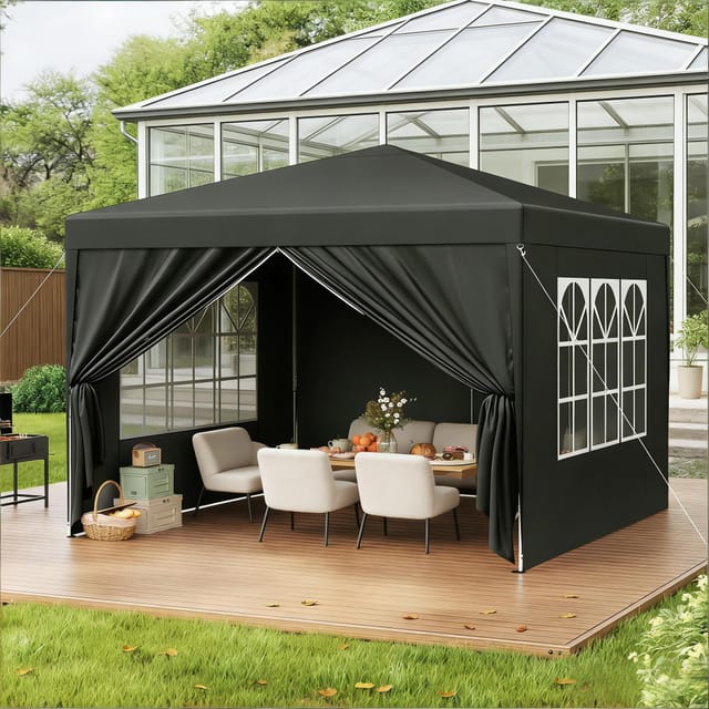 Faltpavillon 3 X 3 M, Grau, Oxford-gewebe, Eisengestell, Für Garten Und Veranstaltungen