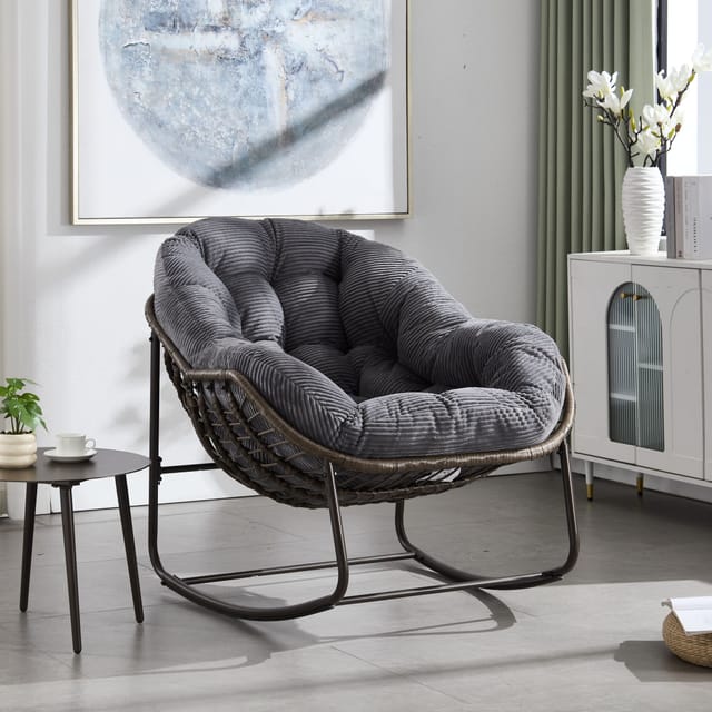 Redom Outdoor-schaukelstuhl Aus Polyrattan Mit Kissen, 78 X 106 X 90 Cm, Grau