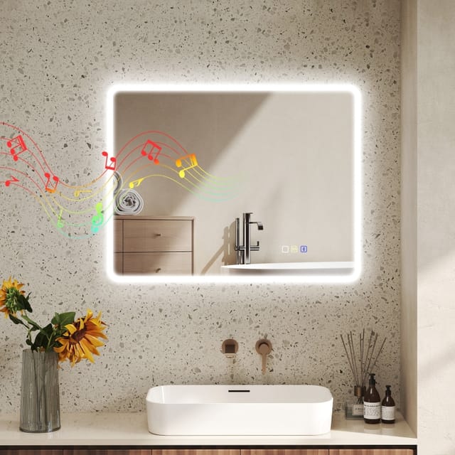 Led-badspiegel 70 X 90 Cm Mit Bluetooth, Touchbedienung Und Antibeschlag, Silber