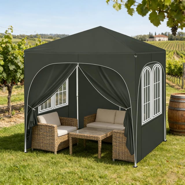 Redom Faltpavillon 2 X 2 M, Grau, Metallgestell, Dach Aus Silberbeschichtetem Oxford 210d