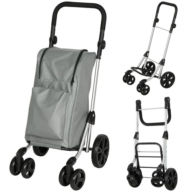 Faltbarer Einkaufstrolley 46 L Mit Kühlfach, Verstellbarem Griff, Aluminiumrahmen, Grau