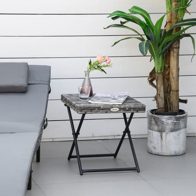 Redom Klappbarer Gartentisch Aus Grauem Polyrattan Mit Metallgestell, 40 X 40 X 40 Cm