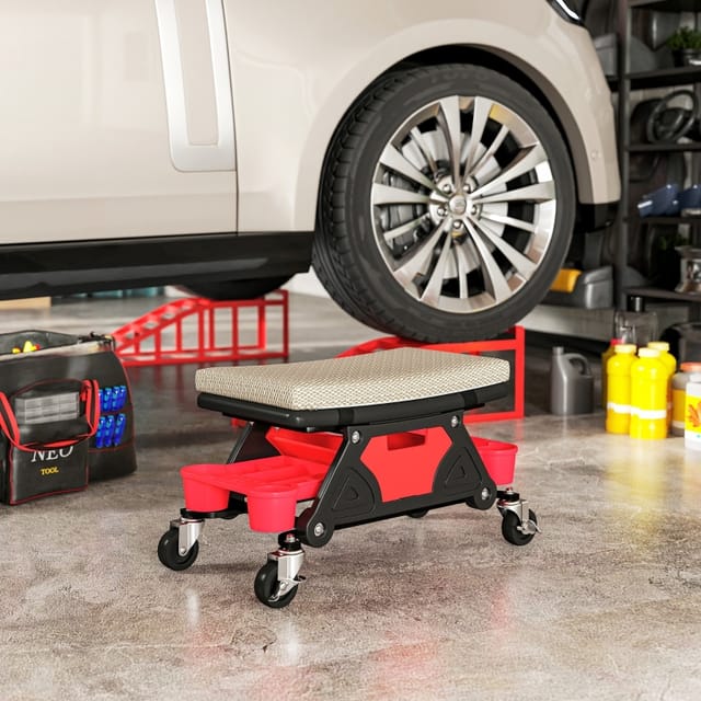 Redom Werkstatthocker Mit Rollen, Schublade Und Ablagen, 35 Cm, Kunststoff, Grau