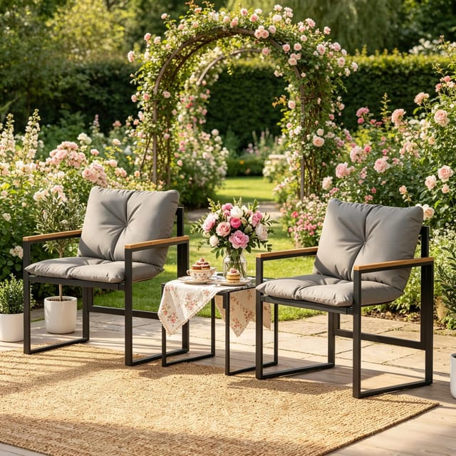 3-teiliges Gartenmöbel-set Mit 1 Tisch Und 2 Stühlen, Metall, Schwarz/grau