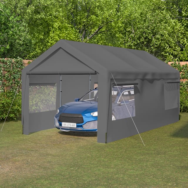 Autozelt 3 X 6 M, Grau, Metall, Mit Aufrollbaren Fenstern, Abnehmbaren Wänden Und Dach