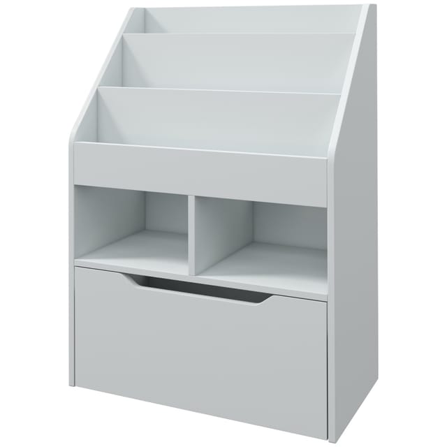 Kinderbücherregal Mit Schublade, 3 Regalböden Und 2 Fächern, Mdf, Grau, 60 X 29,9 X 90 Cm