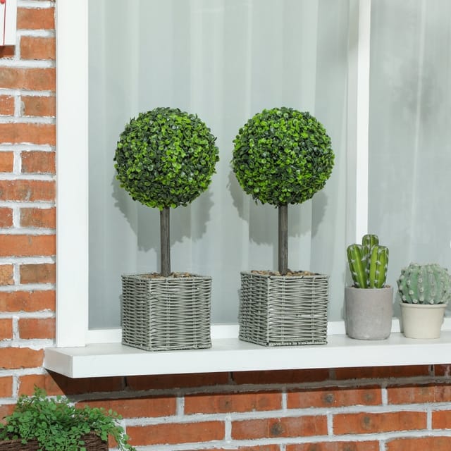 2er-set Künstliche Buchsbaum-kugelpflanzen Im Topf, Uv-beständig, 50 Cm, Kunststoff, Grün