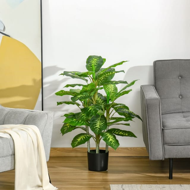 Redom Künstliche Dieffenbachia Im Zementtopf, 95 Cm, Grün