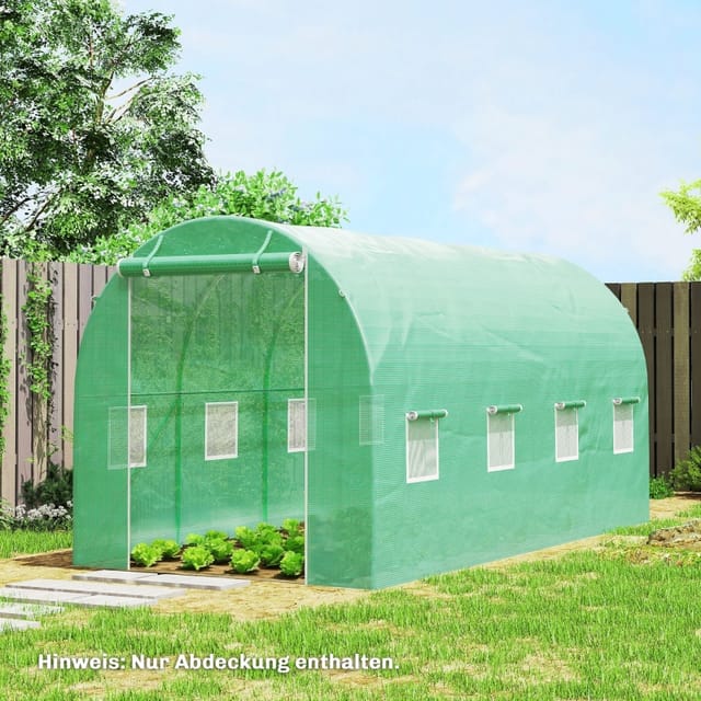 Gewächshaus-ersatzfolie 4 X 2 X 2 M, Grünes Wasserdichtes Pe, 8 Fenster, Reißverschlusstür, Redom