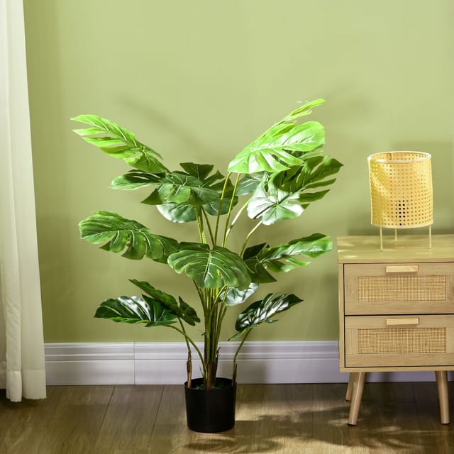 Künstliche Monstera, 120 Cm, Mit Schwarzem Topf Und Pe-moos, Grün
