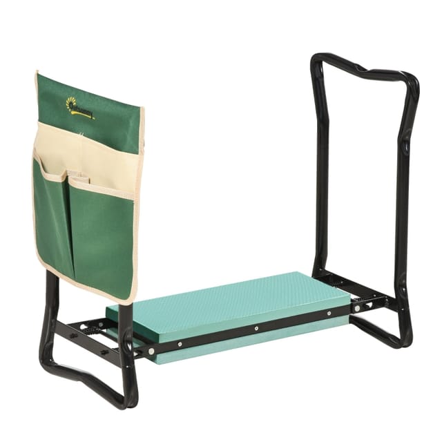 Klappbare 2-in-1-gartenbank Mit Werkzeugtasche, Stahl, Eva-schaum, Grün, 58 X 28 X 49 Cm