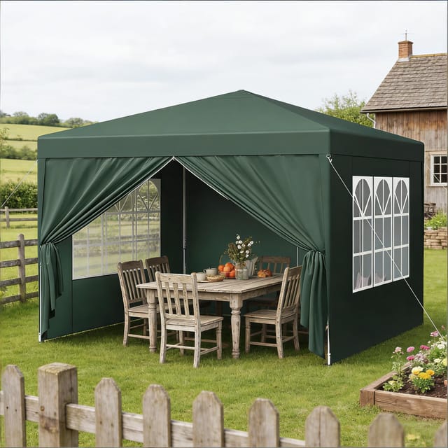 Faltbarer Gartenpavillon 3 X 3 M Mit Seitenwänden, Oxford-dach, Höhenverstellbar, Grün