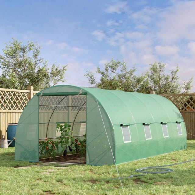 Foliengewächshaus Mit Netzfenstern, Stahlgestell, 5,95 X 3 X 2 M, Grün