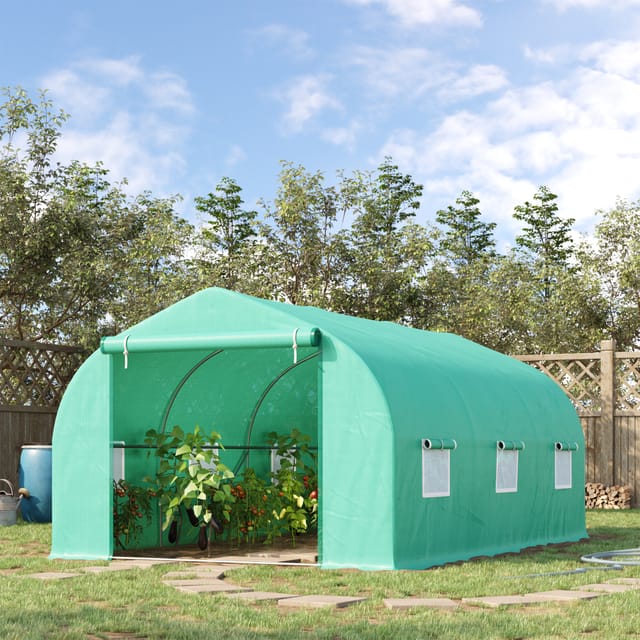 Grünes Foliengewächshaus 4,5 X 3 X 2 M Aus Polyethylen Mit Verzinktem Stahlrahmen
