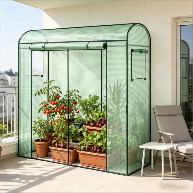 Redom Foliengewächshaus Aus Grünem Pe Mit 2 Fenstern, 170 X 68 X 200 Cm, Stahlgestell