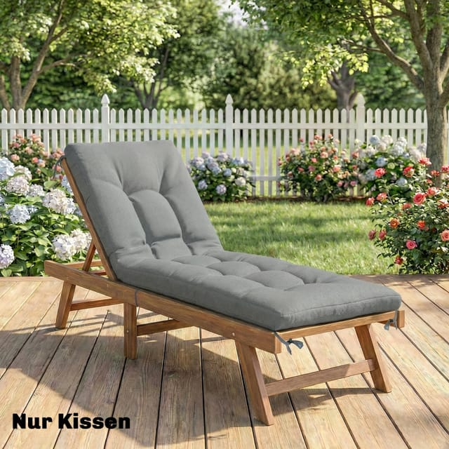 Sonnenliegenauflage Für Draußen 198 X 65 X 13 Cm Mit Befestigungsbändern, Hellgrau