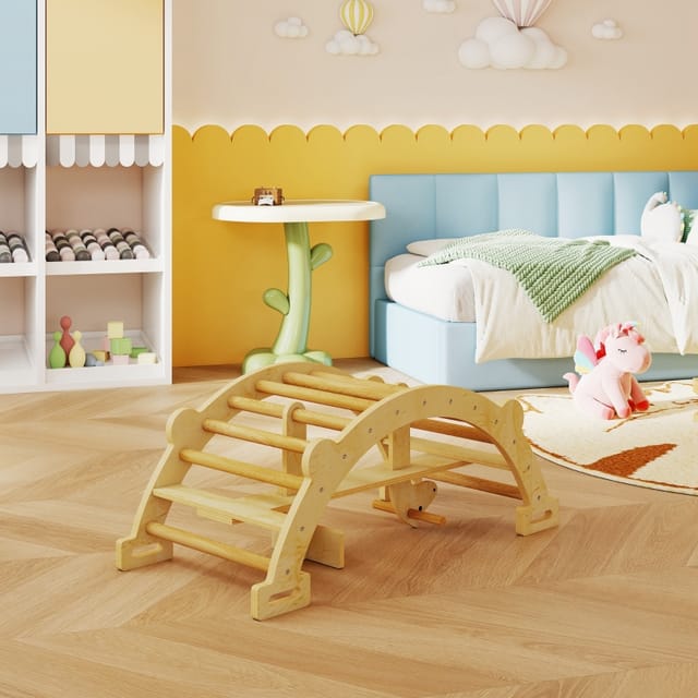 Montessori-kletterbogen 2-in-1 Aus Holz, 110 X 52 X 45 Cm, Naturholz