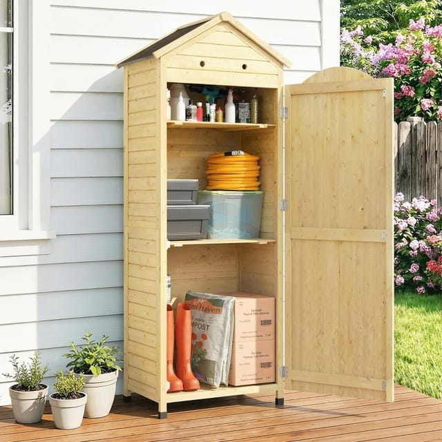 Extra Hoher Gartenschrank Aus Holz, Verstellbare Regalböden, Verzinktes Dach, 85 X 58 X 213 Cm