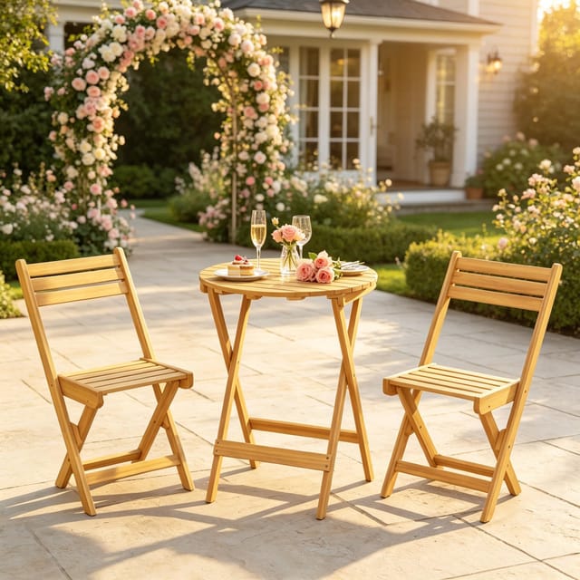Redom Klappbares Bistro-set Für Den Garten, Runder Tisch Ø 60 Cm Und 2 Stühle, Akazienholz