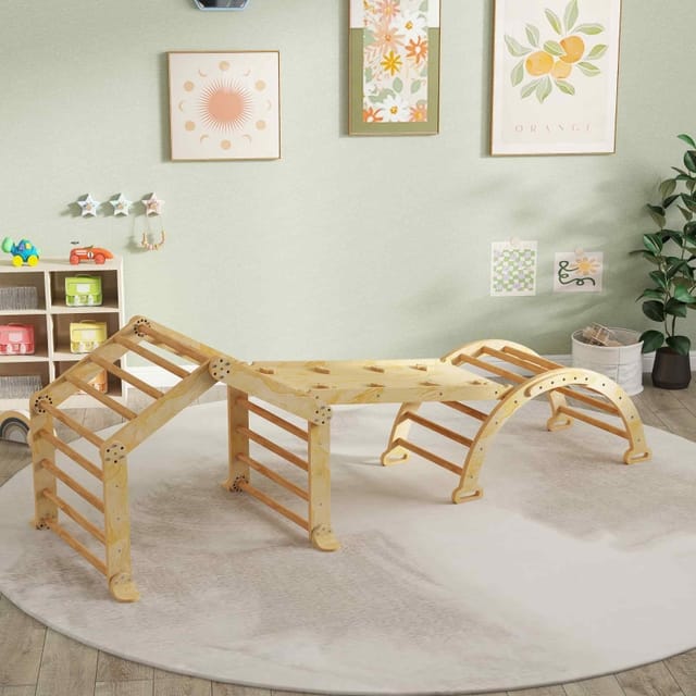 9-in-1-kletterset Für Kinder, Für Drinnen, Mit Rampe, Rutsche, Leiter Und Tafel, Holz