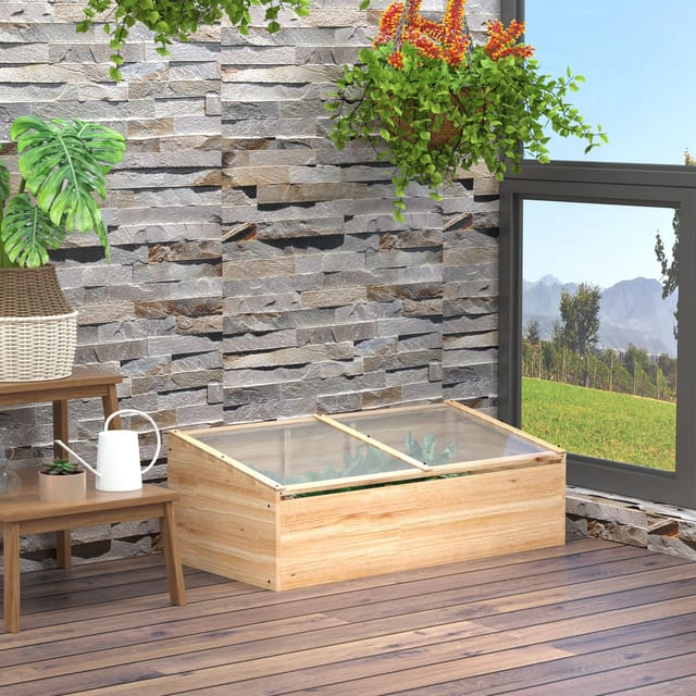 Redom Frühbeet Aus Holz Mit Polycarbonatdeckel, 100 X 50 X 35 Cm, Natur