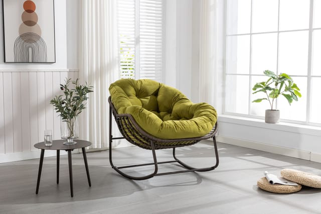 Redom Outdoor-schaukelstuhl Aus Polyrattan Mit Polsterkissen, 78 X 106 X 90 Cm, Olivgrün