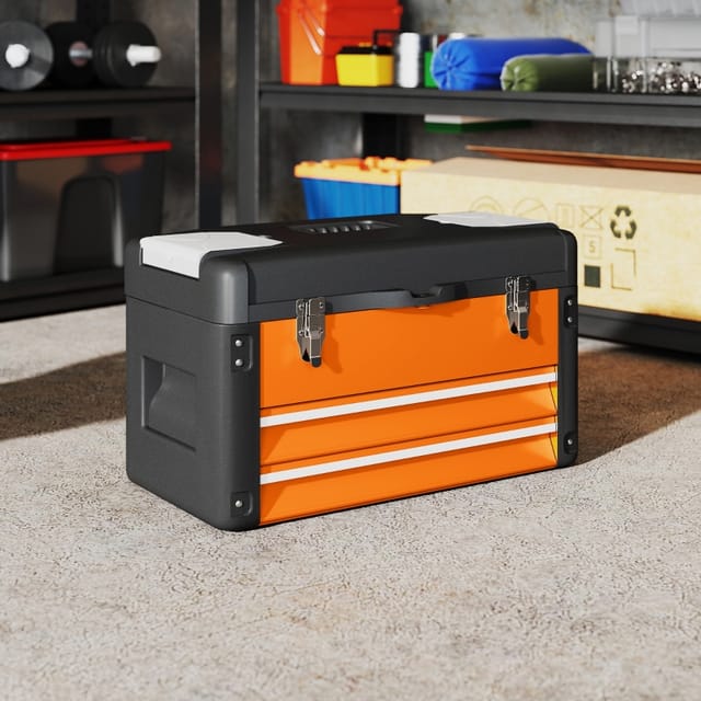 Leerer Werkzeugkasten Mit 2 Schubladen, Herausnehmbarer Ablage, Stahl, Orange, 49,7 X 25,3 X 28,9 Cm