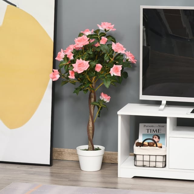 Künstlicher Rosenbaum Im Topf, 90 Cm, Rosa Blüten, Aus Kunststoff – Redom