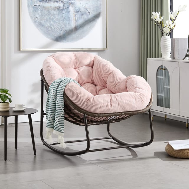 Redom Schaukelstuhl Aus Polyrattan, 78 X 106 X 90 Cm, Rosa