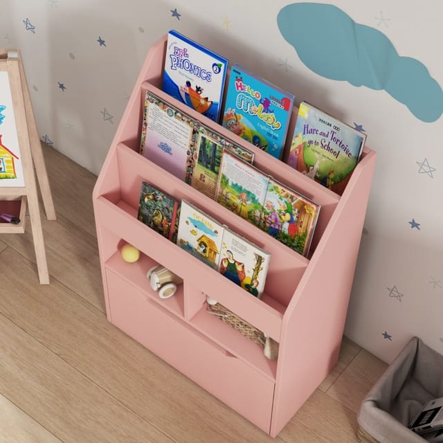 Kinderregal Mit Schublade, 3 Fächern Und 2 Offenen Ablagen, Rosa, 60 X 29,9 X 90 Cm