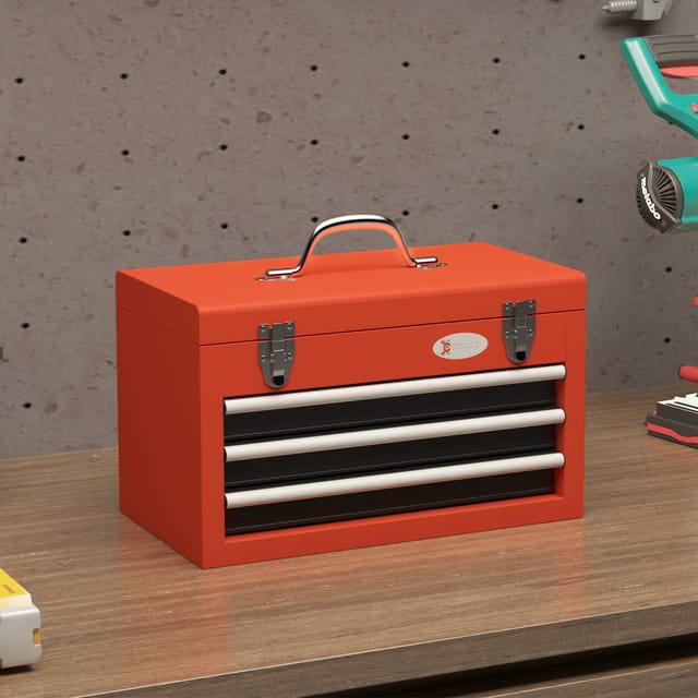 Redom Werkzeugkasten, Leer, 45 X 24 X 27 Cm, 3 Schubladen, Oberes Fach, Stahl, Rot