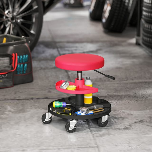 Rollbarer Werkstatthocker, Höhenverstellbar 40–51 Cm, Stahl, Rot, Bis 135 Kg