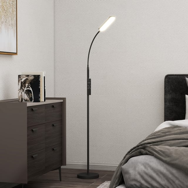 Dimmbare Led-stehleuchte Mit Fernbedienung, 360°-schwanenhals, H 175 Cm, Stahl, Schwarz