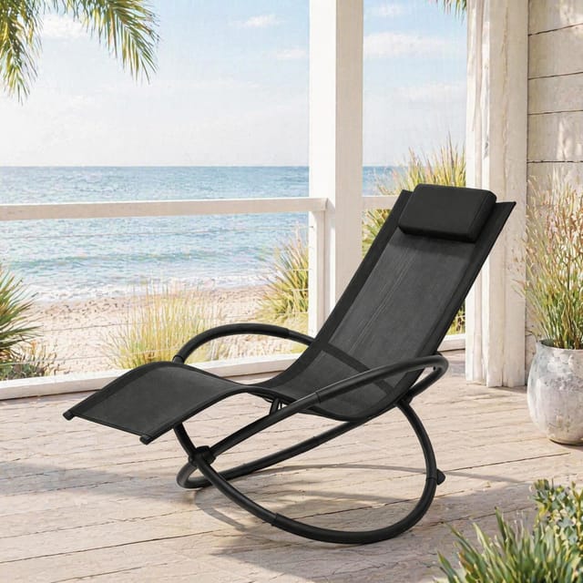Redom Schaukel-gartenliege Aus Textil Mit Metallgestell, 143,5 X 66 X 86 Cm, Schwarz