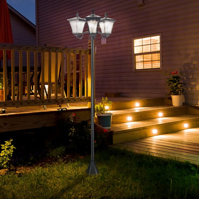 Redom Solar-gartenlaterne Mit 3 Leuchten, Led, 120 Lumen, Ip44, Edelstahl, Schwarz